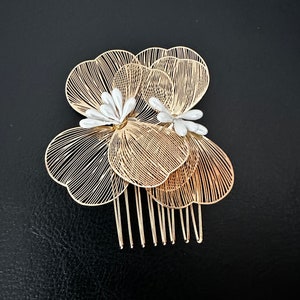 Gold Wedding Hair Comb, Bridal Pearl Hair Comb Slide Gift for Her Bridal side comb image 3