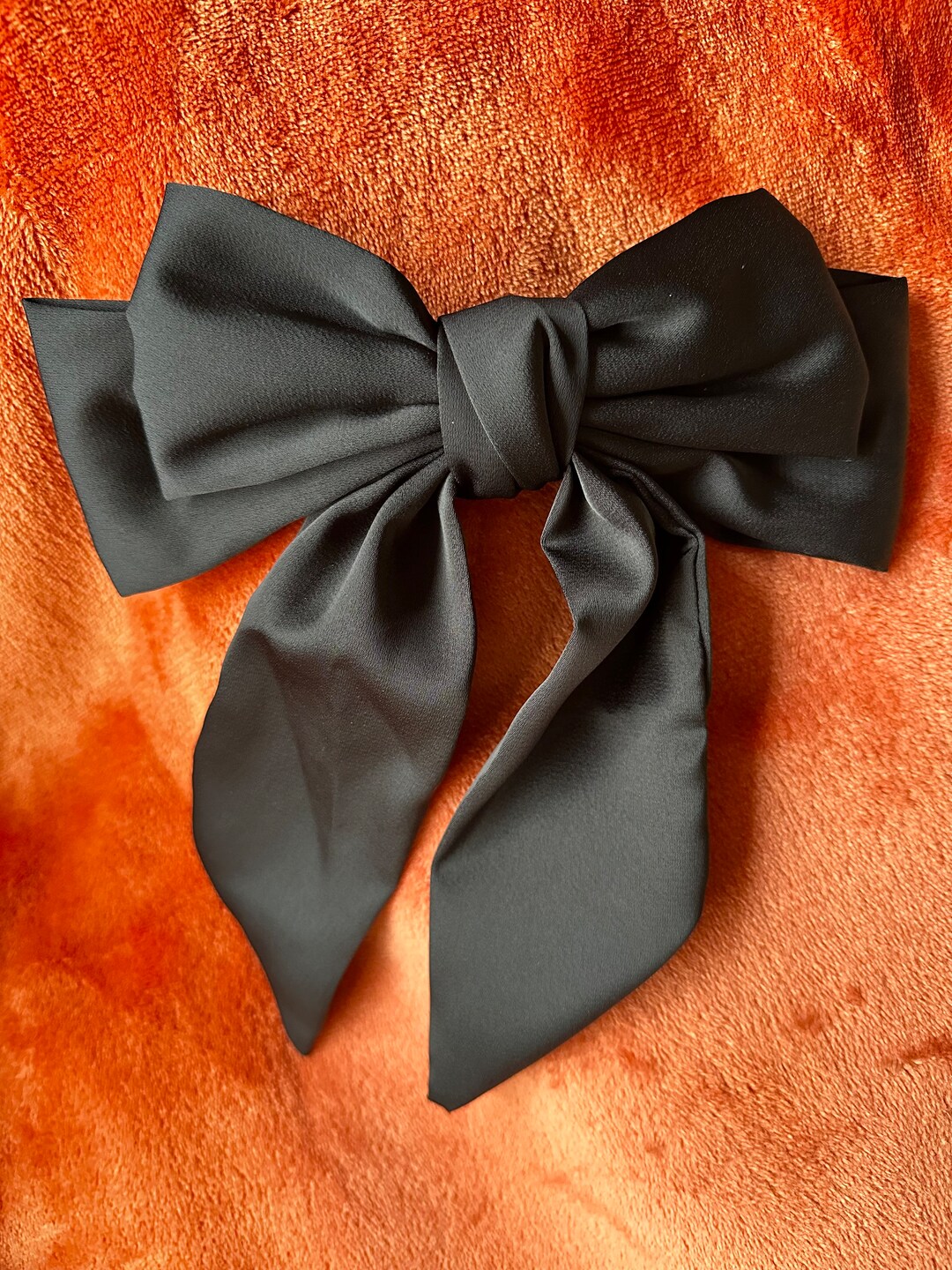 Black Hair Bow Satin Clip Oversize Hair Bow With Tail Large, Gifts for