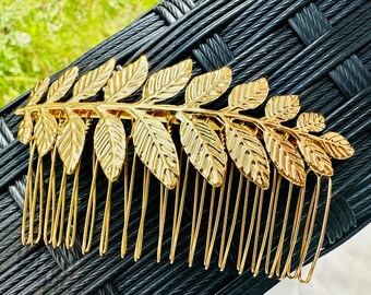 Gold Wedding Hair Comb, Bridal Leaves Hair Comb Slide Gift for Her Bridal side comb, Greek Style Hair Comb