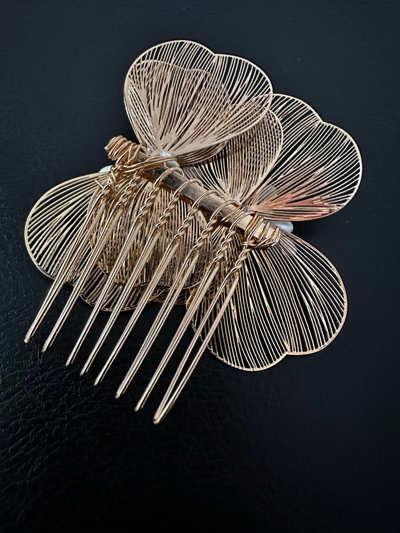 Gold Wedding Hair Comb, Bridal Pearl Hair Comb Slide Gift for Her Bridal side comb image 5