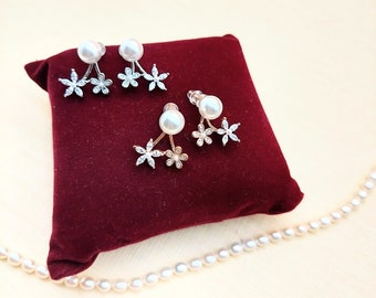 Gold Silver Flower Pearl Earrings Gift Set, Minimalist Jewellery, Bridesmaid Earrings, Bridesmaid Jewellery, Bridal Earrings