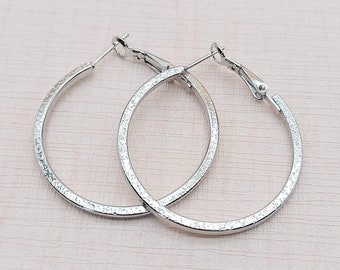 Silver Hoop Earring Textured, Minimalist Jewellery Eco Friendly Stainless Steel