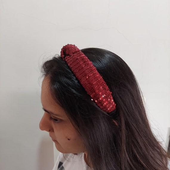 Fascia per capelli con nodo intrecciato e paillettes rosa: accessorio per capelli a fascia larga - Italia