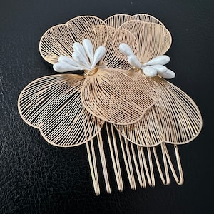 Gold Wedding Hair Comb, Bridal Pearl Hair Comb Slide Gift for Her Bridal side comb image 6