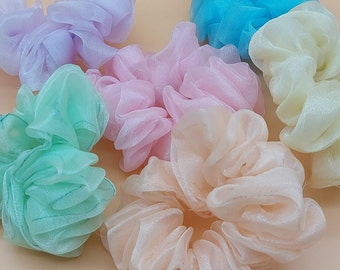 Elásticos de cabelo grandes em organza pastel | Presilhas de cabelo feitas à mão