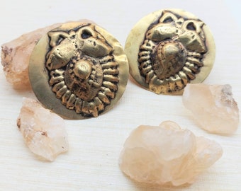 Brass Tribal Stud Earrings, Hand-Embossed Boho Jewelry