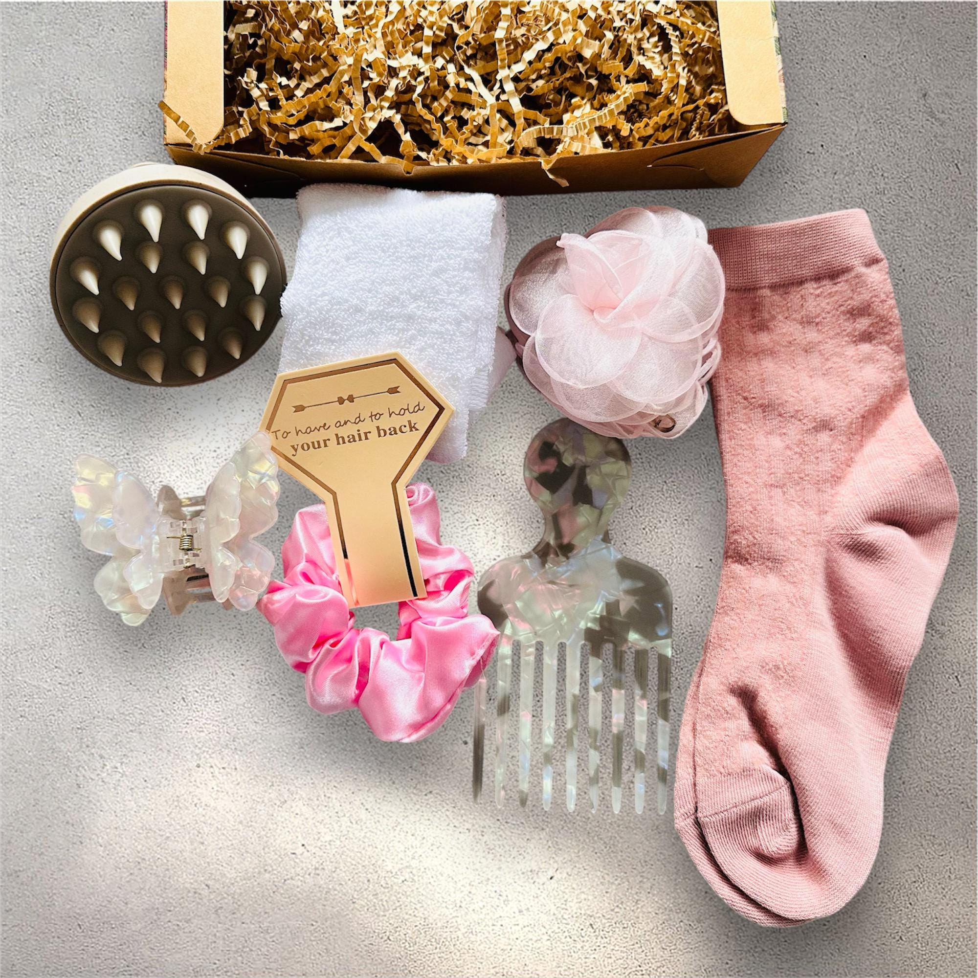 Pink Hair Accessory Gift Set: Rose Claw Clip & Satin 