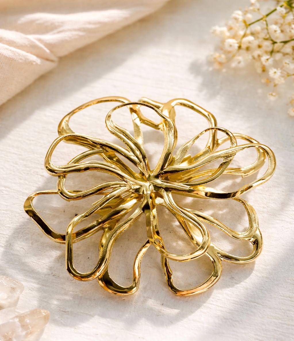 Gold Flower Brooch Pin Floral Lapel Pin Wedding Accessory