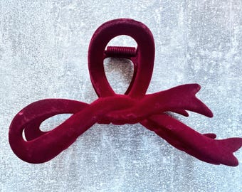 Burgundy Velvet Hair Claw: Oversized Curved Clip