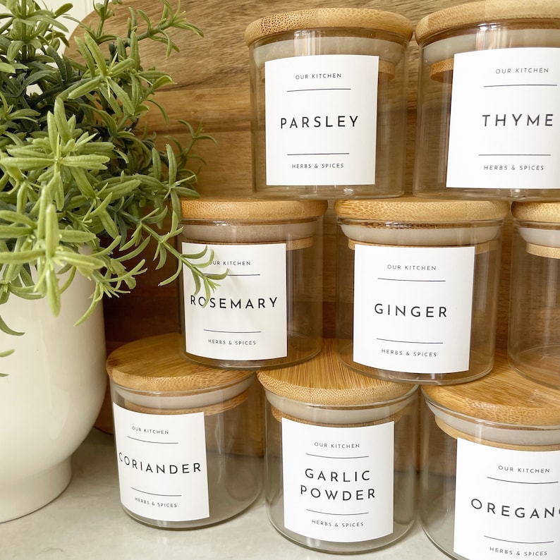 Personalised Pantry Labels . Waterproof Storage Jar Labels . White Minimalist Custom Labels . Kitchen Organisation Labels . Free UK Delivery image 1