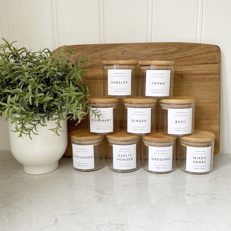 Personalised Pantry Labels . Waterproof Storage Jar Labels . White Minimalist Custom Labels . Kitchen Organisation Labels . Free UK Delivery image 2