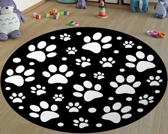 Paw Print Round Rug, Kids Room, Pet Decor (40cm X 60cm)
