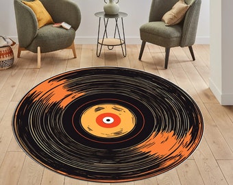 Round Record Rug, Music Room Decor, Non-Slip Cotton Base