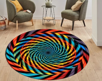 3D Vortex Illusion Rug, Round Optical Carpet, Living Room Decor