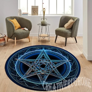 Tappeto Pentagramma, Tappeto rotondo Pentagramma, Tappeto simbolo di protezione, Tappeto gotico Pentagramma, Tappeto con motivo Pentagramma, Tappeto trappola del diavolo, Tappeto rotondo, Tappeto regalo
