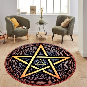 Tappeto Pentagramma, Tappeto rotondo Pentagramma, Tappeto simbolo di protezione, Tappeto gotico Pentagramma, Tappeto con motivo Pentagramma, Tappeto trappola del diavolo, Tappeto rotondo, Tappeto regalo