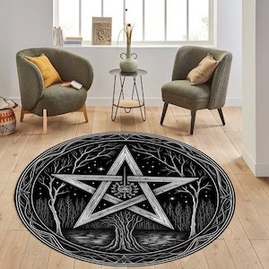 Tappeto Pentagramma, Tappeto rotondo Pentagramma, Tappeto simbolo di protezione, Tappeto gotico Pentagramma, Tappeto con motivo Pentagramma, Tappeto trappola del diavolo, Tappeto rotondo, Tappeto regalo