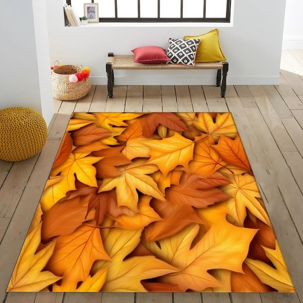 Autumn Leaves Rug, Autumn Rug, Fall Rug, Autumn Leaves, Leaf Colorful Rug, Leaf Pattern Rug,For Living Room Rug,Decorative Leaf Rug,Area Rug