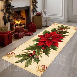 Poinsettia Runner Rug, Christmas Floral Design