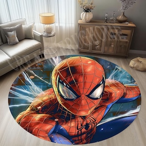Spiderman,Tapis Spiderman,Tapis pour chambre de garçons,Tapis Spiderman rond, Tapis pour chambre d&#39;enfant,Tapis éventail Spiderman,Tapis rond pour enfants,Tapis à motifs Spiderman,Tapis décoratif