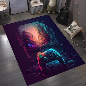 Game Rug, Game Controller Rug, Game Room Rug, Neon Game Rug, Game Decor Rug, Gift Gamer Rug, Non Slip Rug, Gamer Rug, Neon Rug, Modern Rug