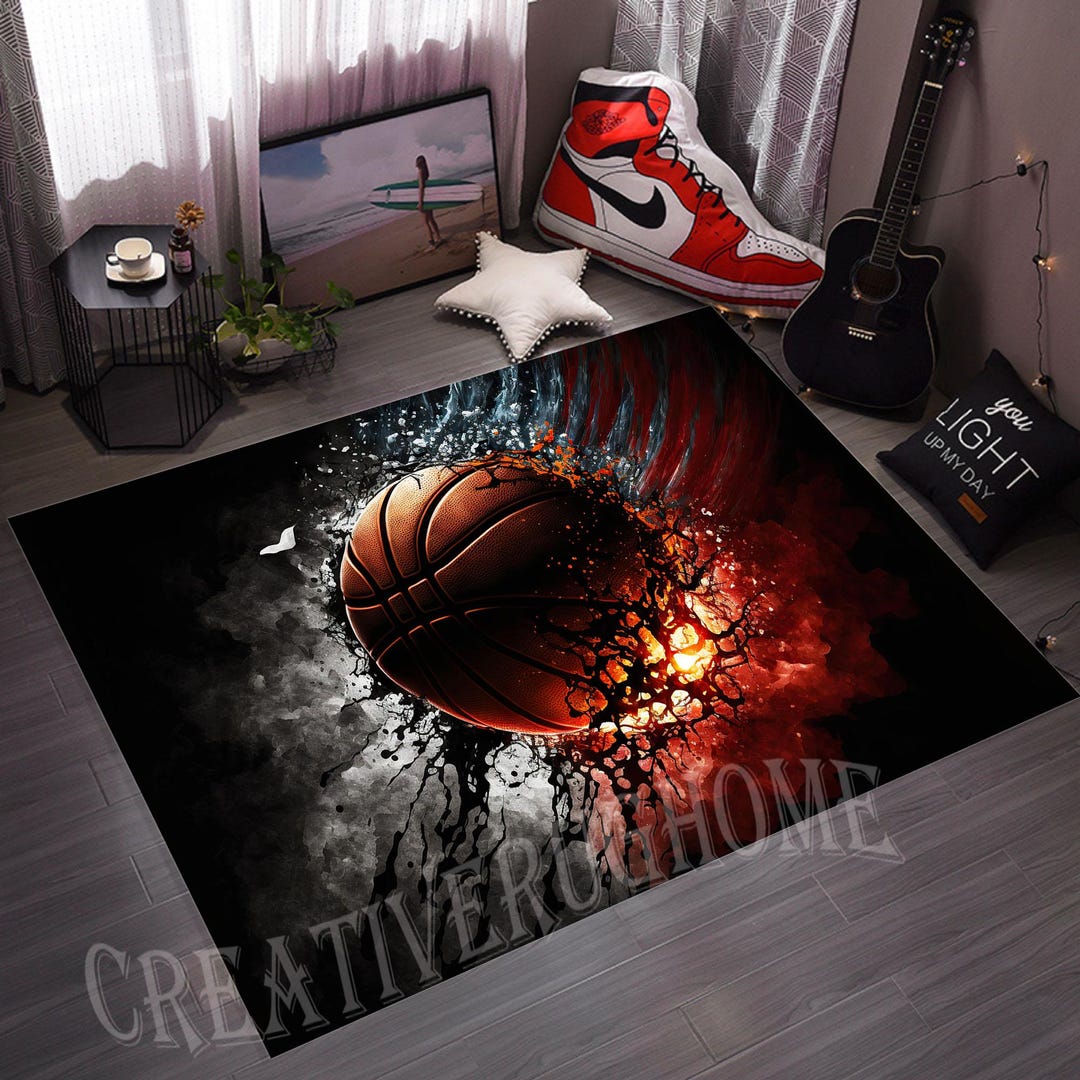 Basketball Rug, Basketball Ball, Basketball Decor Rug,basketball Court ...
