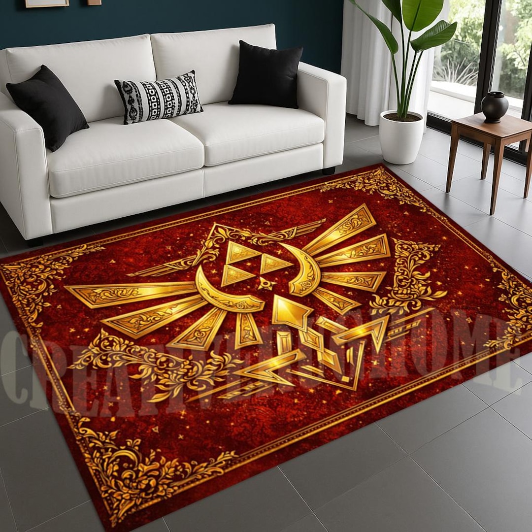 Zelda Hylian Crest Rug, Fantasy Gamer Decor, Blue Gold Carpet - Etsy