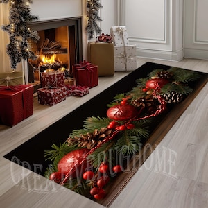 Christmas Ornament Runner Rug, Winter Holiday Decor