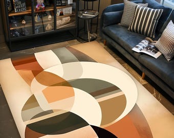 Geometrischer Mid Century Modern Teppich, 3D Digitaldruck