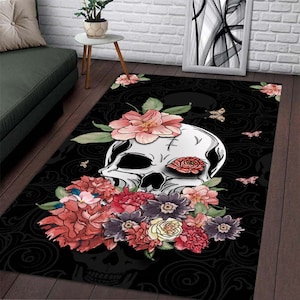 Skull, Skull Rug, Skull Pattern Rug,Colorful Skull Rug,Decorative Rug,For Living Room Rug,Gift House Rug,Skull Decor Rug,Flower Rug,Cool Rug