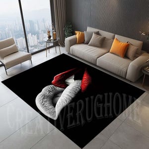 Red and White Lips, Lip Pattern Rug, Abstract Design Rug, Lips Decor Rug, For Living Room Rug, Modern Area Rug, Gift Love Rug, Lips Art Rug