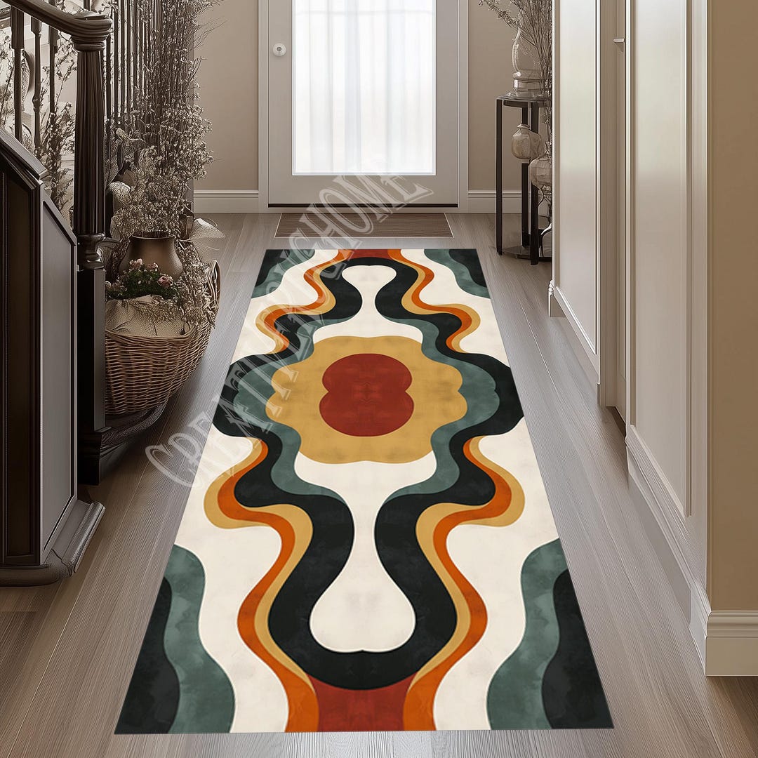 Mid Century Modern Runner Rug, Colorful Hallway Decor - Etsy