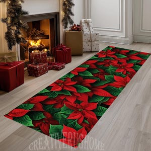 Poinsettia Christmas Rug, Festive Holiday Runner