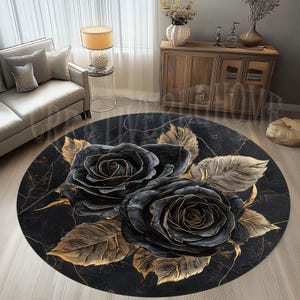 Tapis roses noires, Tapis roses, Tapis roses marbrés, Tapis rond roses noires, Tapis rond en marbre, Carpette en marbre, Tapis décoratif en marbre, Tapis design roses