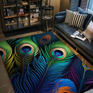Peacock Rug, Peacock Patterned Rug, Animal Decor Rug, Decorative Rug ...