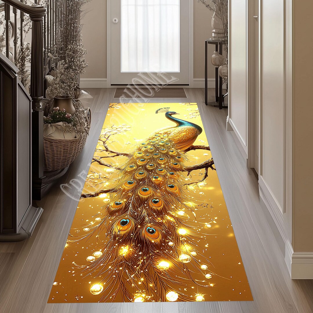 Peacock Runner Rug,peacock Pattern Rug,yellow Peacock Rug,peacock Long ...