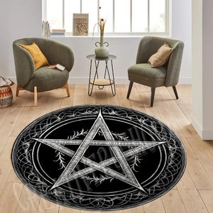 Pentagram Rug, Pentagram Round Rug, Protection Symbol Rug, Gothic Pentagram Rug, Pentagram Pattern Rug, Devil&#39;s Trap Rug, Round Rug,Gift Rug