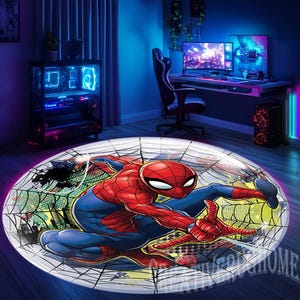 Spiderman,Tapis Spiderman,Tapis pour chambre de garçons,Tapis Spiderman rond, Tapis pour chambre d&#39;enfant,Tapis éventail Spiderman,Tapis rond pour enfants,Tapis à motifs Spiderman,Tapis décoratif