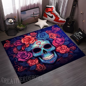 Skull, Skull Rug, Skull Pattern Rug,Colorful Skull Rug,Decorative Rug,For Living Room Rug,Gift House Rug,Skull Decor Rug,Flower Rug,Cool Rug