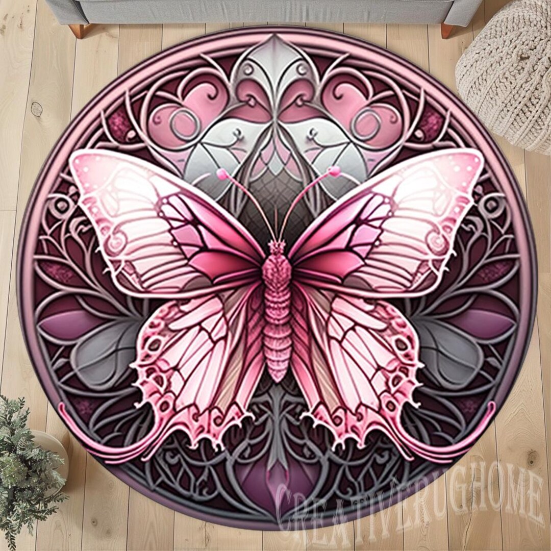 Pink Butterfly Rugs Round Pink Butterfly Rug, 3D Design, Non-slip Cotton Base - Etsy