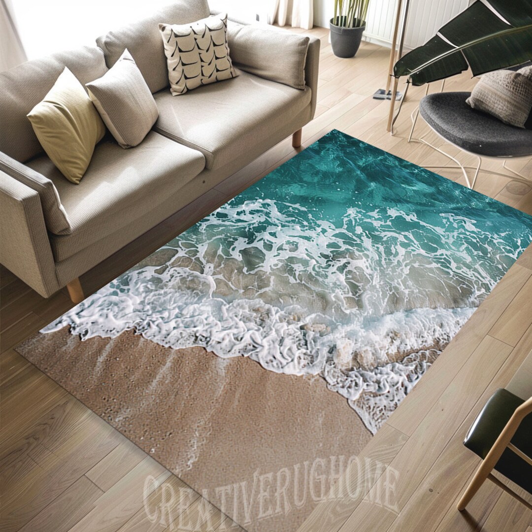 Rectangle Rug Beach Sandy Beach Area Rug, Sea Wave Design, Nautical Decor - Etsy