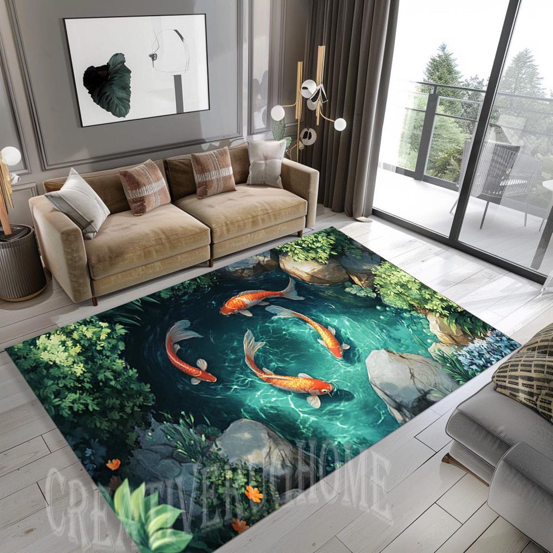 3D Fish Pond Area Rug, Illusion Lake Design, Living Room Decor - Etsy