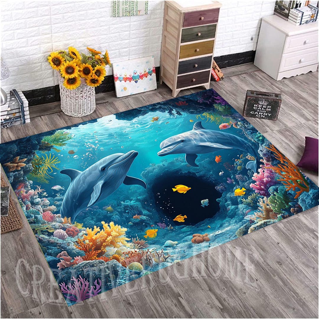 Dolphin Fish Rug, Dolphin Fish Decor Rug, Dolphin Fish Area Rug,ocean ...