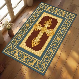 Personalized Christian Prayer Rug: Dove, Cross & Light Path Design