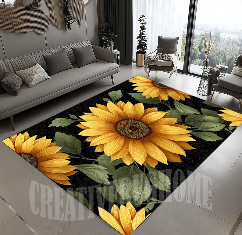 Yellow Sunflower Area Rug, Floral Design, Non-slip Cotton Base - Etsy