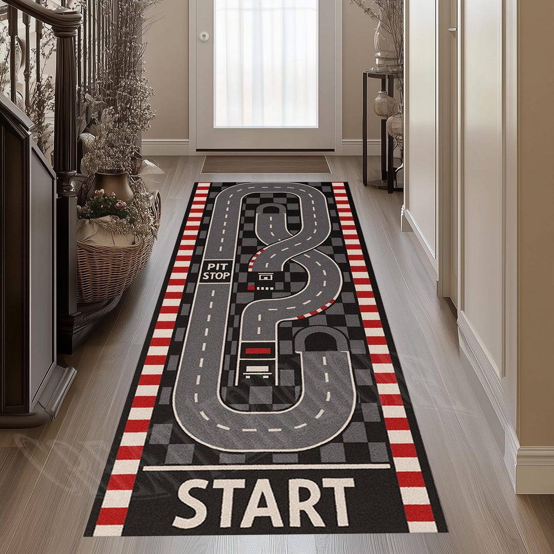 Seamless Racetrack Rug Race Track Rug: Kids Room Decor, Non-slip Cotton Base - Etsy