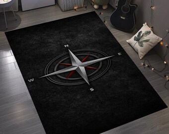 Tappeto con design a bussola nautica, arredamento per la casa a tema marino, tappeto artistico personalizzato