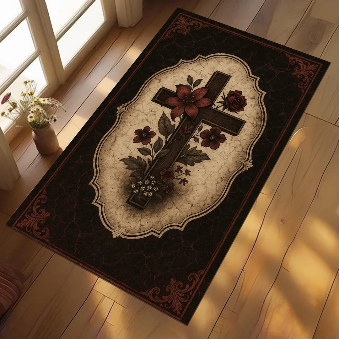 Personalized Christian Prayer Rug, Floral Cross, Catholic Gift - Etsy UK