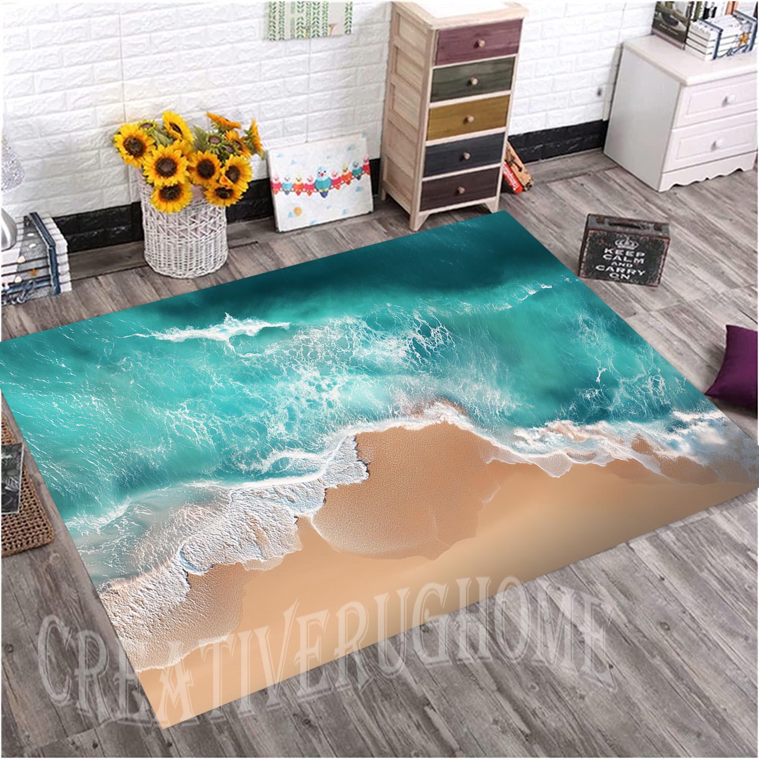 Beach Sand Area Rug, Sea Wave Design, Non-slip Cotton Base - Etsy