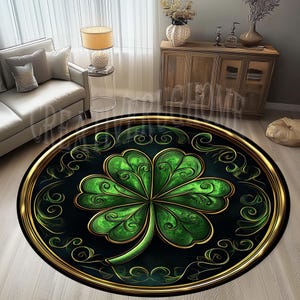 Round St Patricks Day Rug, St Patrick&#39;s Day, Happy St Patricks Day, Three Clover Rug, Round Clover Rug, Round Green Rug, Party Decor Rug